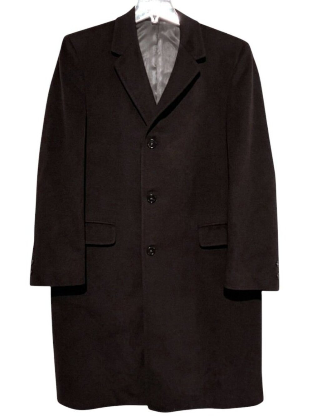 Vintage Cashmere Blend Overcoat L Coat Pockets Minimalist Chocolate Brown